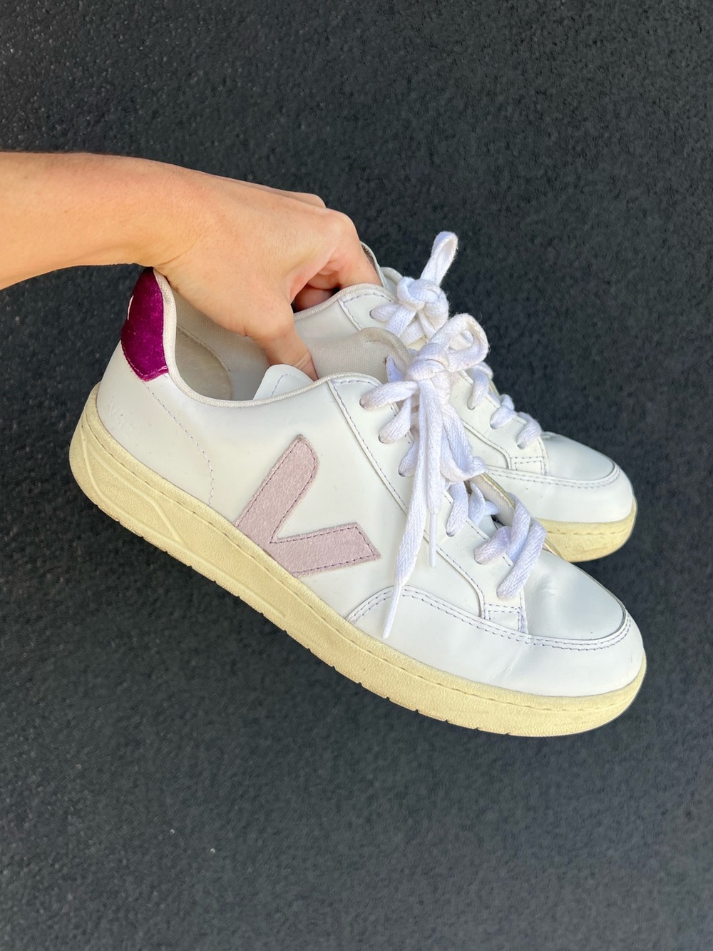 Veja V-12 Leather Sneakers • White with Purple